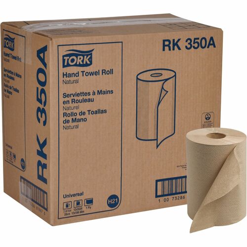 TORK Hand Towel Roll Dispenser Universal Towels - 1 Ply - 7.90" x 350 ft - 5.50" Roll Diameter - Natural - Fiber - 12 / Box