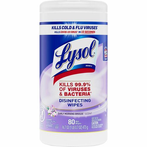 Lysol Early Morning Breeze Disinfecting Wipes - For Multipurpose, Multi Surface - Early Morning Breeze Scent - 80 / Canister - 1 Each - Disinfectant, Pre-moistened, Anti-bacterial - White