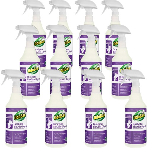 OdoBan Eucalyptus BioOdor Digester Spray - Ready-To-Use - 32 fl oz (1 quart) - Lavender Scent - 12 / Carton - Antibacterial - Purple