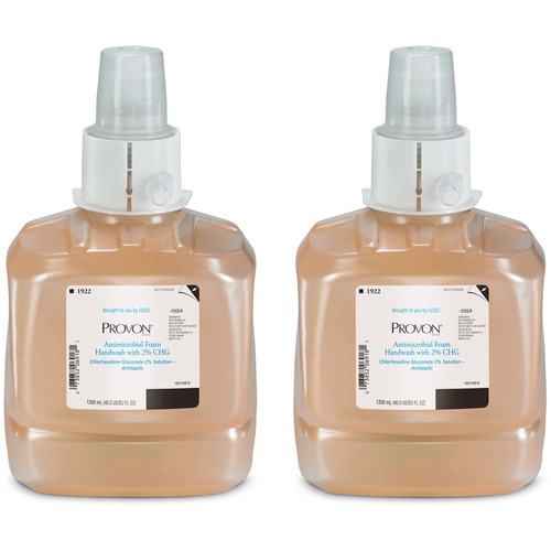 Provon LTX-12 Antimicrobial Foam Handwash with 2% CHG - 40.6 fl oz (1200 mL) - Pump Bottle Dispenser - Kill Germs - Hand - Antibacterial - Beige - Fragrance-free, Dye-free - 2 / Carton