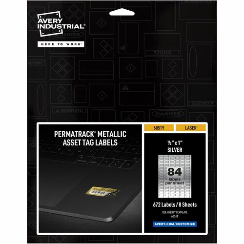 Avery® PermaTrack Metallic Asset Tag Labels, 1/2" x 1" , 672 Asset Tags - Waterproof - 1/2" Width x 1" Length - Permanent Adhesive - Rectangle - Laser - Silver - Film - 84 / Sheet - 8 Total Sheets - 672 Total Label(s) - 5 - PVC-free, Print-to-the Edge