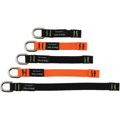 Squids 3700 Web Tool Tether Attachment - D-Ring Tool Tails - 2lbs (6-Pack) - 0.3" Width x 9.5" Height x 4" Length - 6 Pack - Black, Orange - Nylon Webbing