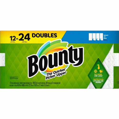 Bounty Select-A-Size Paper Towels - 12 Double Roll = 24 Regular - 2 Ply - 90 Sheets/Roll - White - 12 / Carton