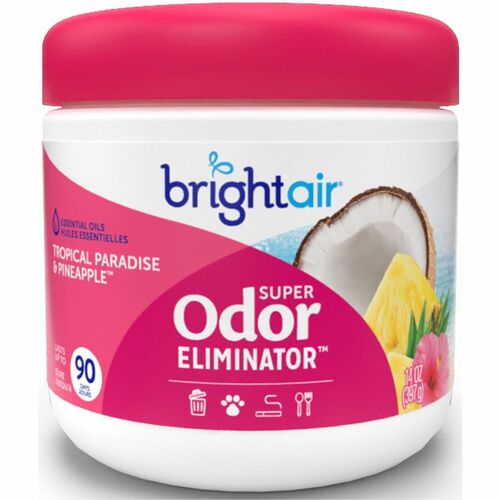 Bright Air Super Odor Eliminator Air Freshener - 14 fl oz (0.4 quart) - Tropical Paradise & Pineapple - 90 Day - 1 Each - Cruelty-free, Phthalate-free, Triclosan-free, BHT Free