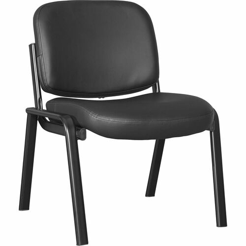 Lorell Deluxe Leather 4-Leg Guest Chair - Leather, Plywood Seat - Leather, Plywood Back - Powder Coated Metal Frame - Four-legged Base - Black - 1 Each