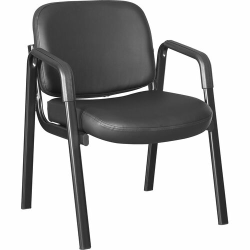 Lorell Deluxe Leather 4-Leg Guest Chair - Leather, Plywood Seat - Leather, Plywood Back - Powder Coated Metal Frame - Four-legged Base - Black - Armrest - 1 Each
