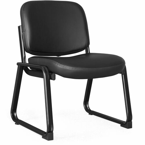 Lorell Deluxe Leather Guest Chair - Plywood, Leather Seat - Plywood, Leather Back - Powder Coated Metal Frame - Sled Base - Black - 1 Each