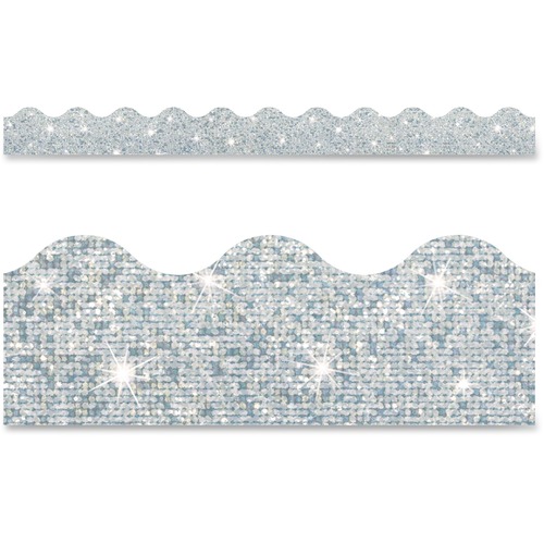 Trend Sparkle Board Trimmers - Rectangle Topped With Waves Shape - Pin-up - 0.10" Height x 2.25" Width x 390" Length - Silver - Paper - 1 / Each